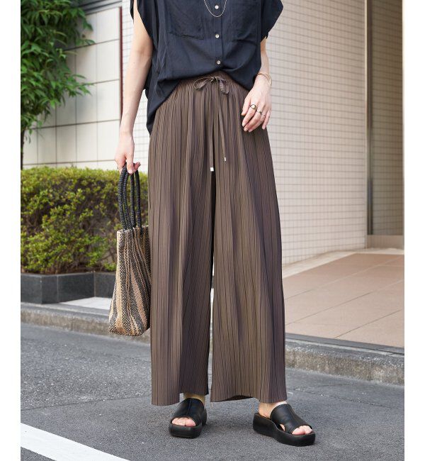 ikka「さらっとプリーツワイドパンツ」|その他|ブラウン