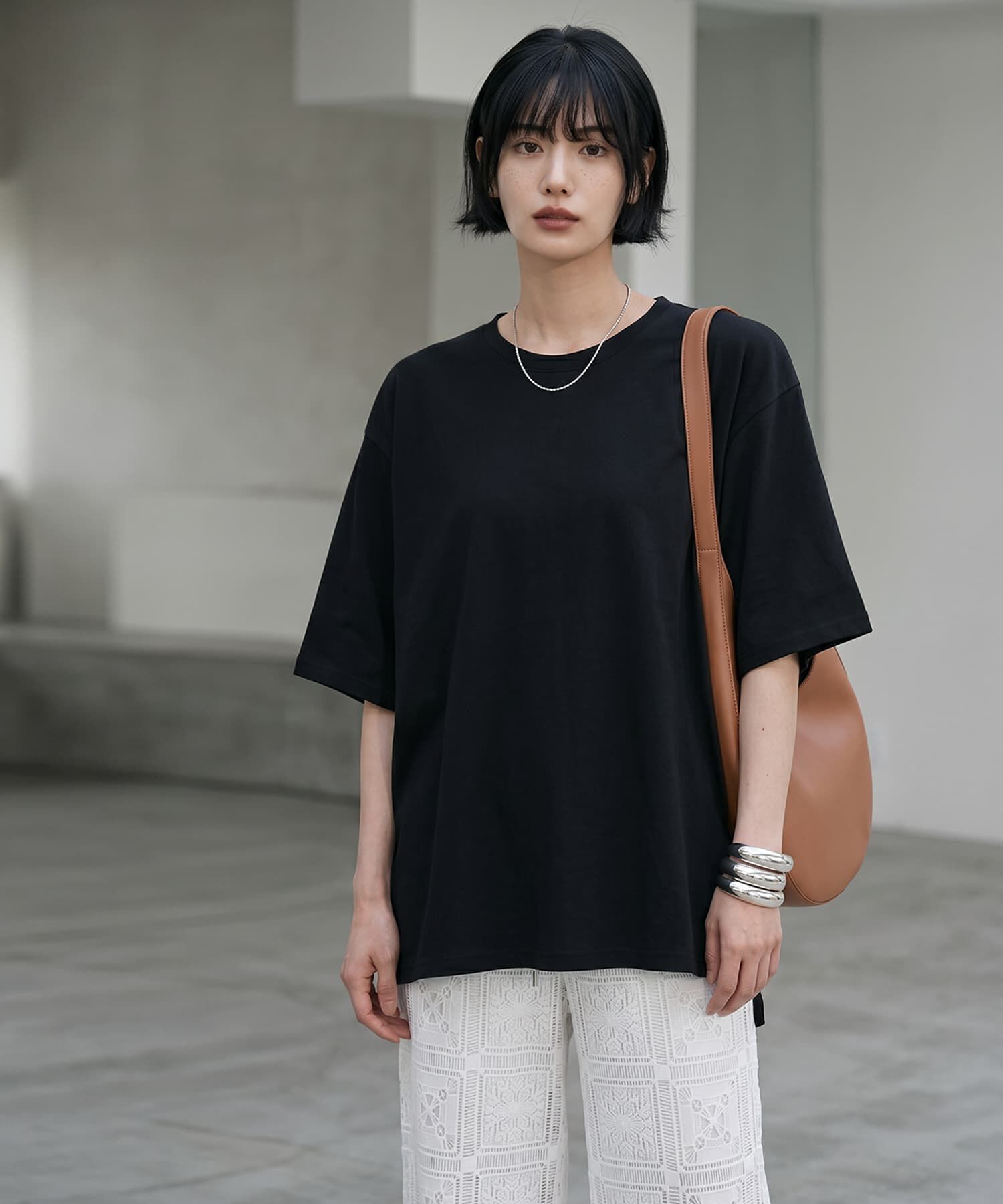 STYLE DELI「【BLK001】ゆったりシルエット五分袖ドルマンTシャツ」|Tシャツ・カットソー|
