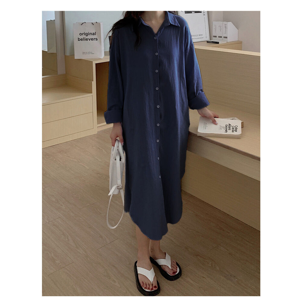 BACKYARD FAMILY「シャツワンピース 長袖 ロング 通販 シャツワンピ ミモレワンピ シャツ ワンピース ロングシャツ」|ワンピース|ブルー2