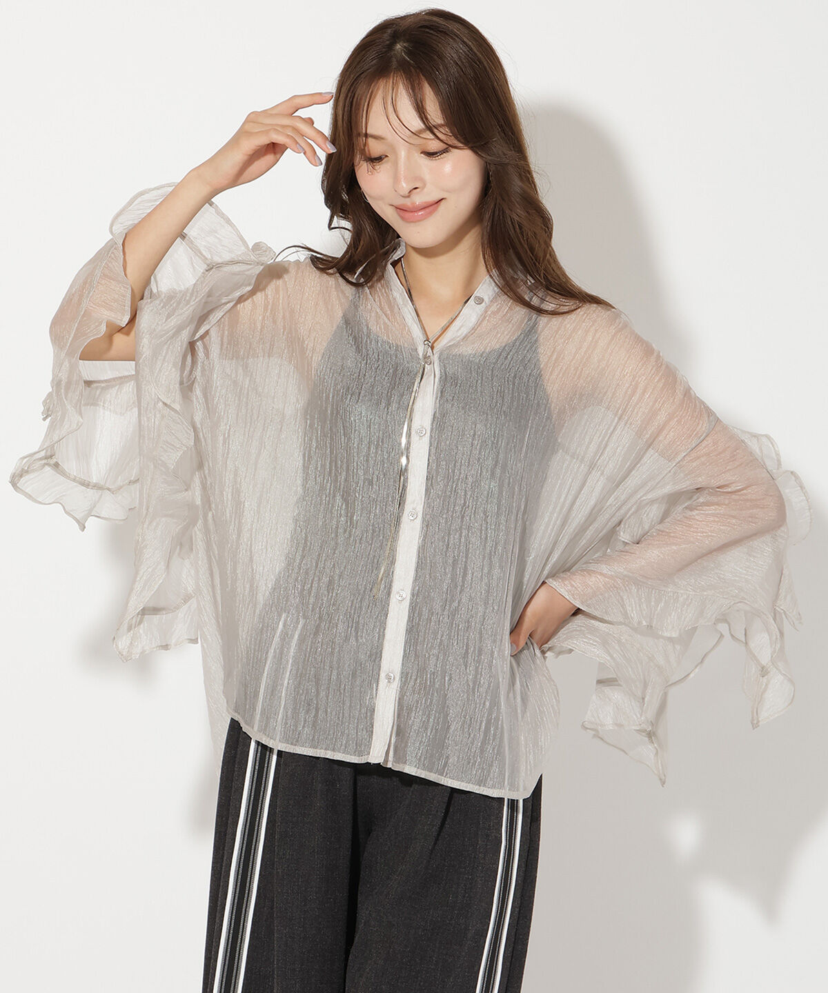 アンドクチュール「シアープリーツフリルシャツ」|シャツ・ブラウス|