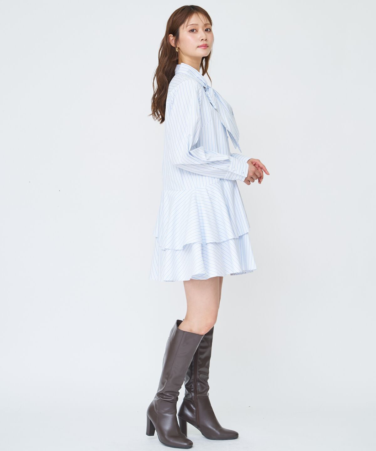 アンドクチュール「アシメストライプミニワンピース」|ワンピース|