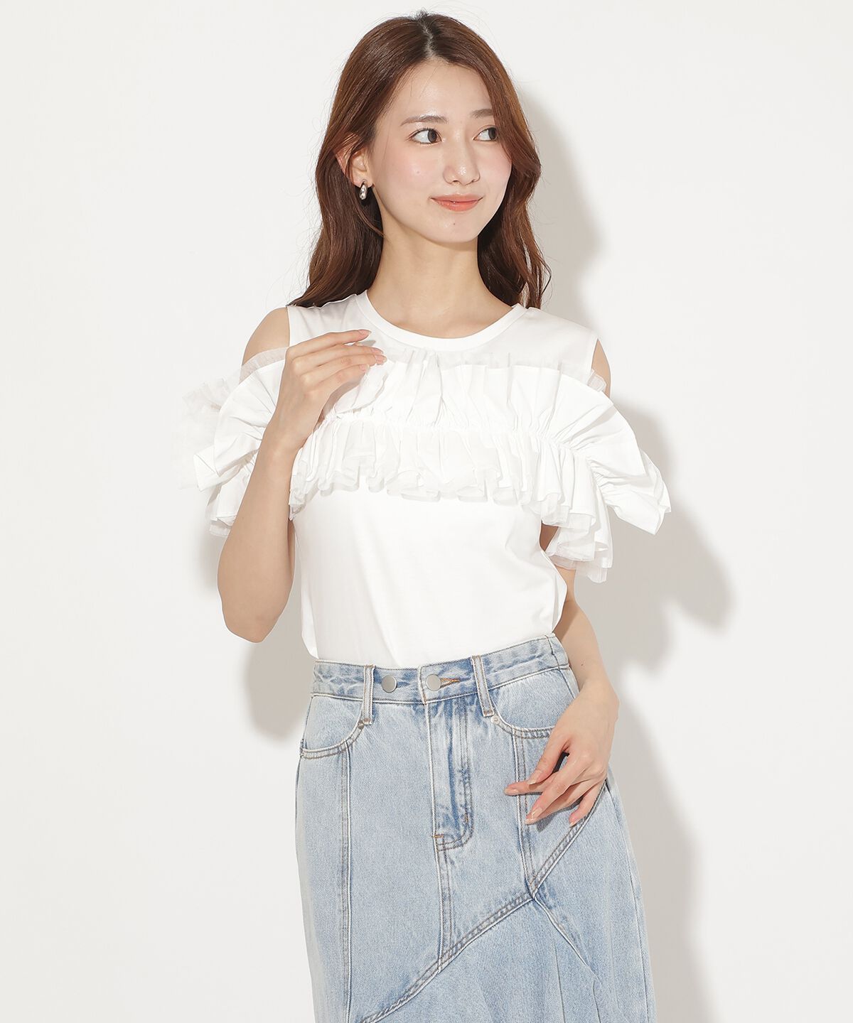 アンドクチュール「フリルギャザードッキングトップス」|Tシャツ・カットソー|オフ