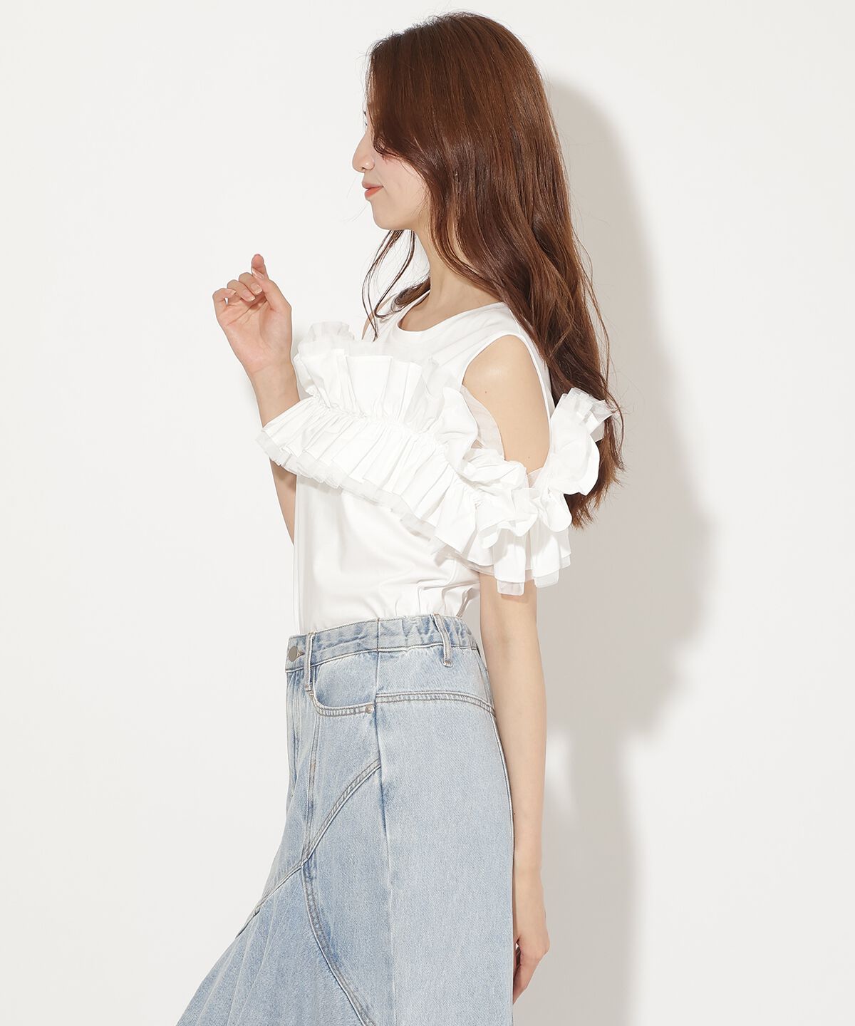 アンドクチュール「フリルギャザードッキングトップス」|Tシャツ・カットソー|
