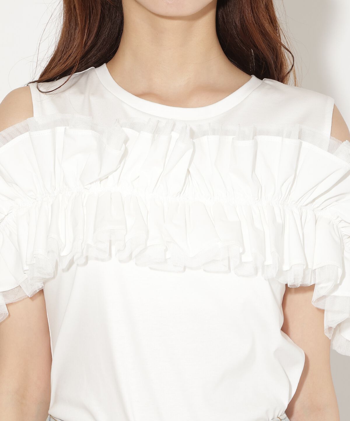 アンドクチュール「フリルギャザードッキングトップス」|Tシャツ・カットソー|