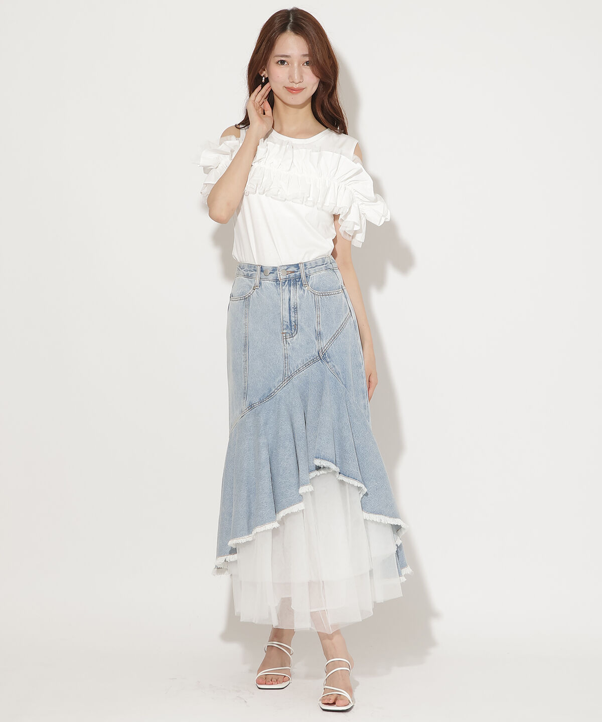 アンドクチュール「フリルギャザードッキングトップス」|Tシャツ・カットソー|