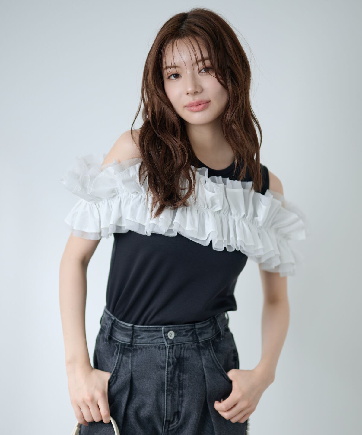 アンドクチュール「フリルギャザードッキングトップス」|Tシャツ・カットソー|