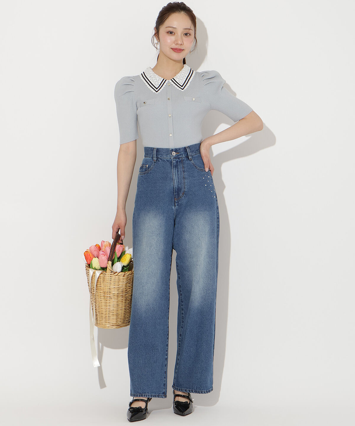 WILLSELECTION「ビジューポケットワイドデニムパンツ」|デニム|