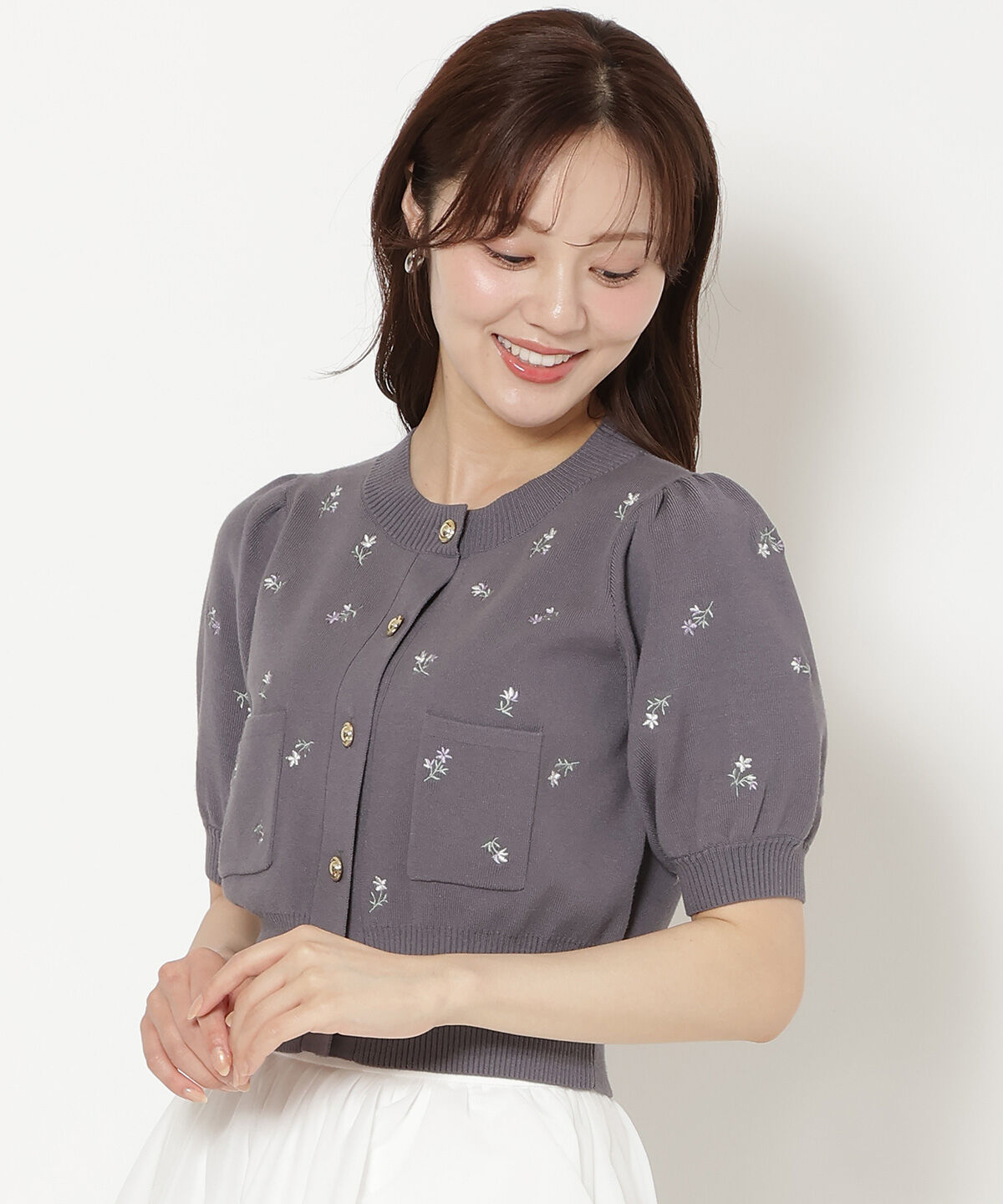 WILLSELECTION「モチーフ刺繍カーディガン」|カーディガン|グレー