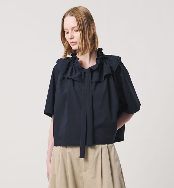 AEWEN MATOPH「＜AEWEN MATOPH＞ギャザー リボン ショートスリーブ ブラウス ウォッシャブル」|シャツ・ブラウス|NAVY