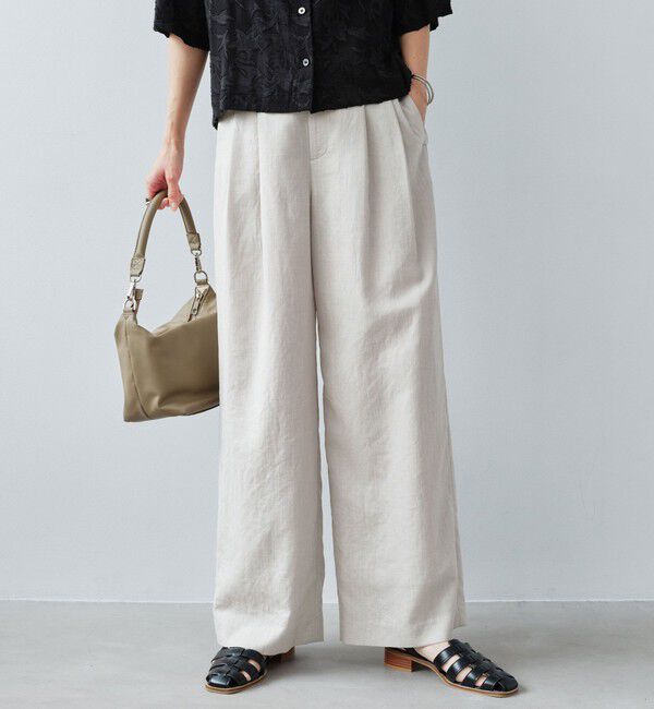 UNITED ARROWS green label relaxing「［size SHORT/TALLあり］ライト リネンライク タック ワイドパンツ UVカット 通気性」|スラックス|