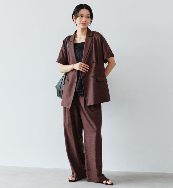 UNITED ARROWS green label relaxing「［size SHORT/TALLあり］ライト リネンライク タック ワイドパンツ UVカット 通気性」|スラックス|