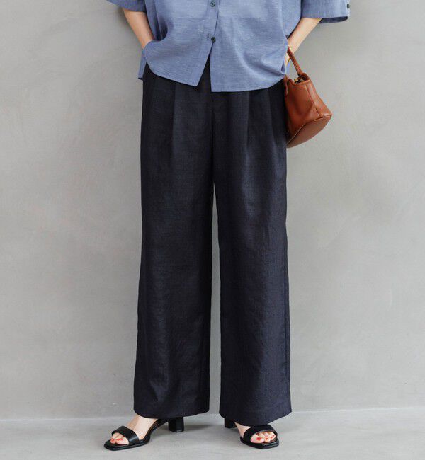 UNITED ARROWS green label relaxing「［size SHORT/TALLあり］ライト リネンライク タック ワイドパンツ UVカット 通気性」|スラックス|NAVY