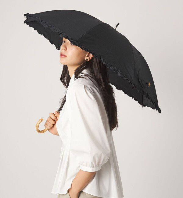 UNITED ARROWS green label relaxing「＜because＞フリルアンブレラ 長傘 晴雨兼用」|傘|BLACK