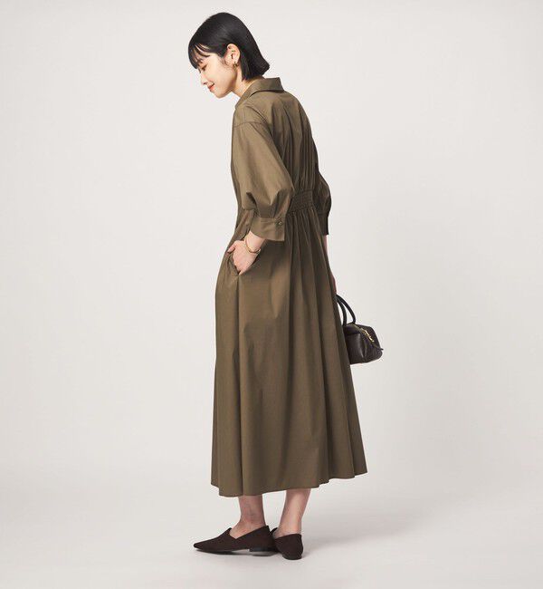 UNITED ARROWS green label relaxing「［size SHORTあり］シャツ襟 フィット＆フレア タック 5分袖 ワンピース」|ワンピース|