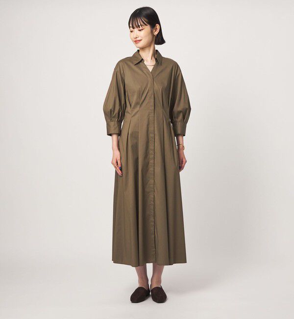 UNITED ARROWS green label relaxing「［size SHORTあり］シャツ襟 フィット＆フレア タック 5分袖 ワンピース」|ワンピース|