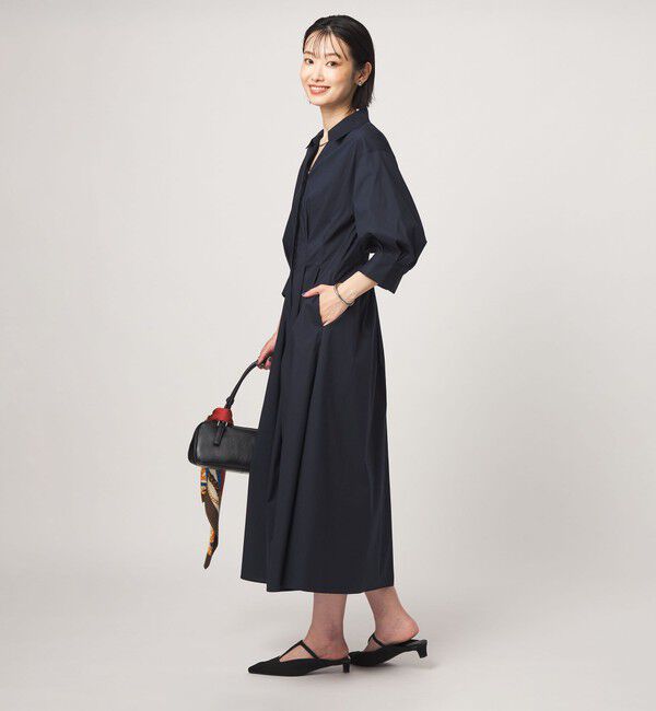 UNITED ARROWS green label relaxing「［size SHORTあり］シャツ襟 フィット＆フレア タック 5分袖 ワンピース」|ワンピース|