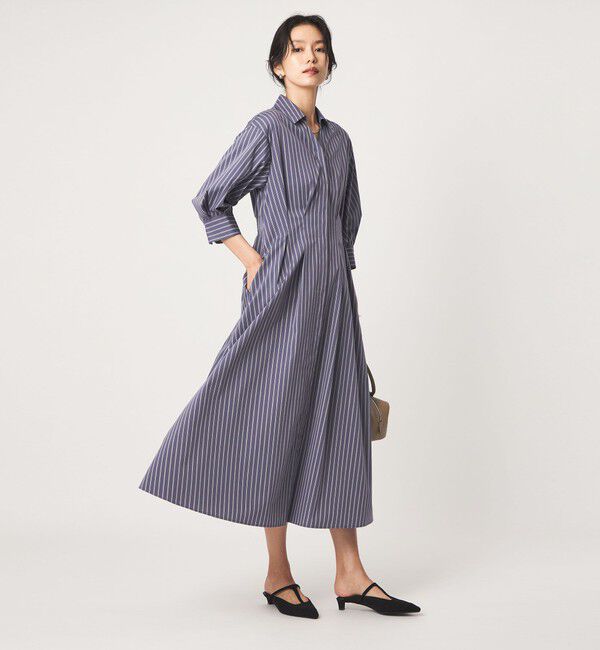 UNITED ARROWS green label relaxing「［size SHORTあり］シャツ襟 フィット＆フレア タック 5分袖 ワンピース」|ワンピース|