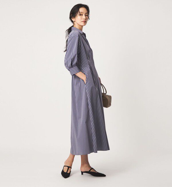 UNITED ARROWS green label relaxing「［size SHORTあり］シャツ襟 フィット＆フレア タック 5分袖 ワンピース」|ワンピース|