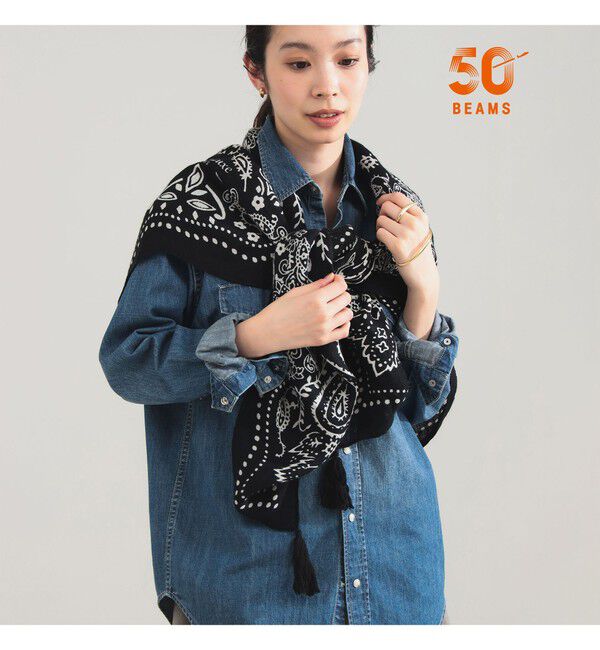 Demi-Luxe BEAMS 「【別注】manipuri / バンダナ タッセル ストール」|ストール|BLACK