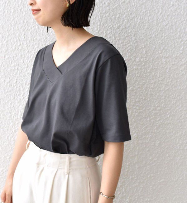 SHIPS for women「【WEB限定】〈ネックが選べる2サイズ展開〉オーガニックコットン バリエーションネック TEE」|Tシャツ・カットソー|