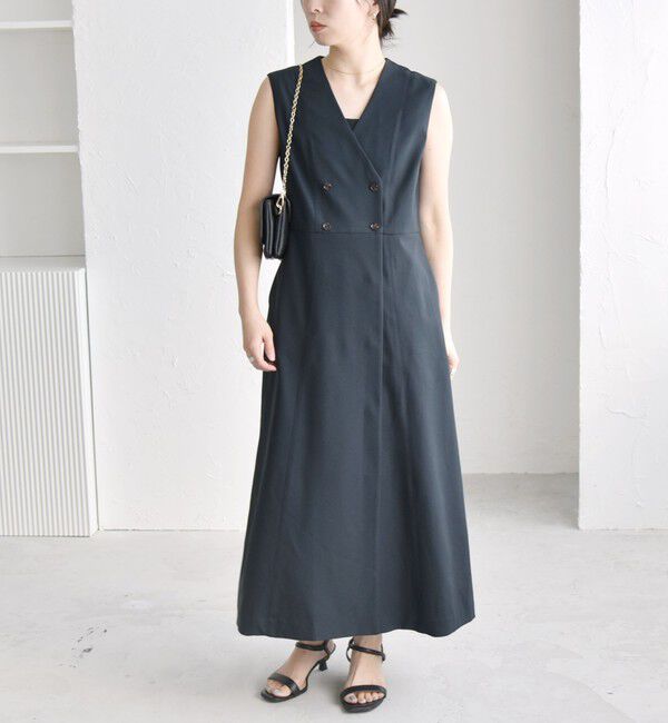 quaranciel「quaranciel: Vカラー ロング ジレ ワンピース」|ワンピース|