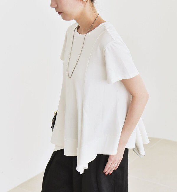 quaranciel「quaranciel:〈手洗い可能〉ハンカチーフヘム フレア クルーネック TEE」|Tシャツ・カットソー|ホワイト