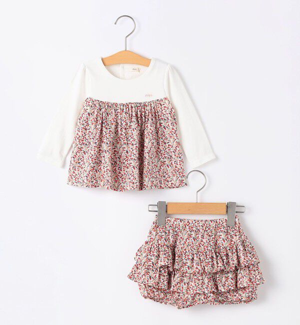 SHIPS KIDS「SHIPS KIDS:70～80cm / フラワー フリル セット ロンパース」|ロンパース|ピンク系