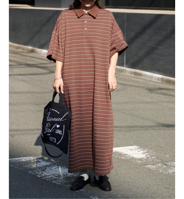 OUTDOOR PRODUCTS Usual Things「ボーダーポロシャツワイドワンピース」|ワンピース|