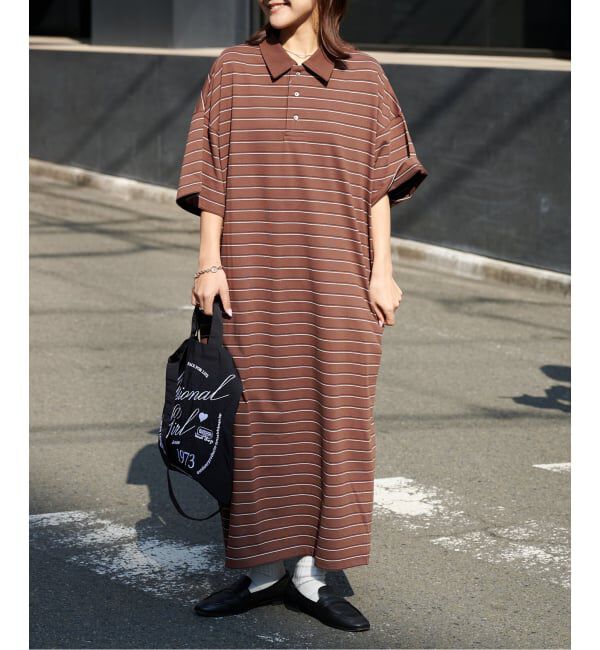 OUTDOOR PRODUCTS Usual Things「ボーダーポロシャツワイドワンピース」|ワンピース|