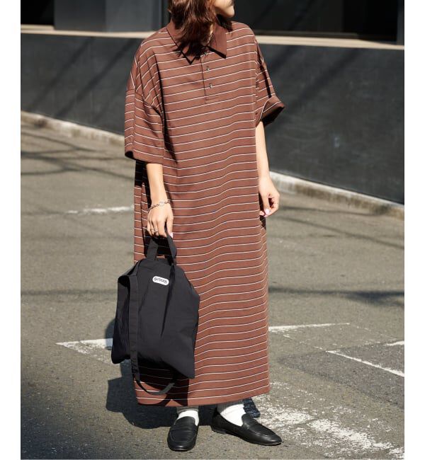 OUTDOOR PRODUCTS Usual Things「ボーダーポロシャツワイドワンピース」|ワンピース|
