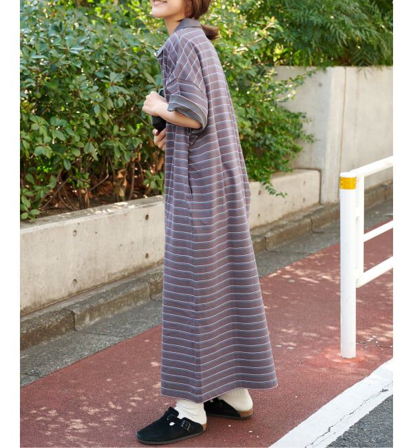 OUTDOOR PRODUCTS Usual Things「ボーダーポロシャツワイドワンピース」|ワンピース|