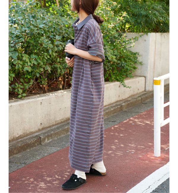 OUTDOOR PRODUCTS Usual Things「ボーダーポロシャツワイドワンピース」|ワンピース|