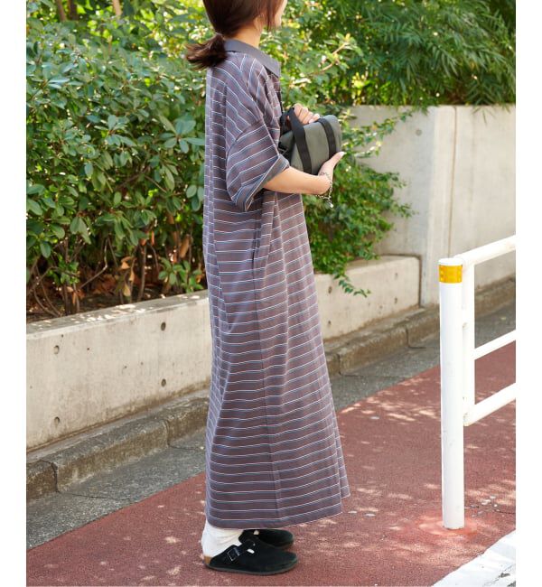 OUTDOOR PRODUCTS Usual Things「ボーダーポロシャツワイドワンピース」|ワンピース|