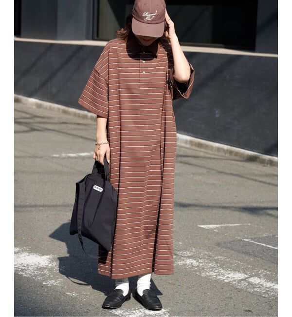 OUTDOOR PRODUCTS Usual Things「ボーダーポロシャツワイドワンピース」|ワンピース|