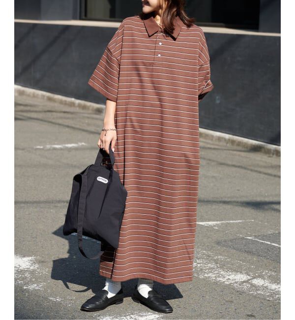 OUTDOOR PRODUCTS Usual Things「ボーダーポロシャツワイドワンピース」|ワンピース|