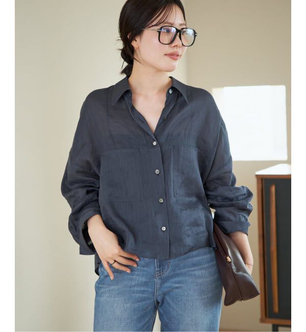 Plage「《追加》RAMIE LYOCELL CROPPED シャツ」|シャツ・ブラウス|ネイビー