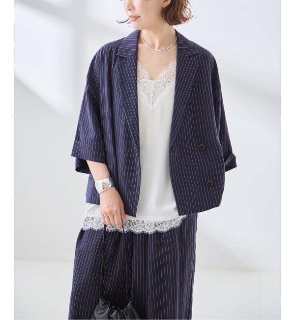 journal standard L'essage「シルクMIXシアー&ストライプジャケット」|テーラードジャケット|ネイビー