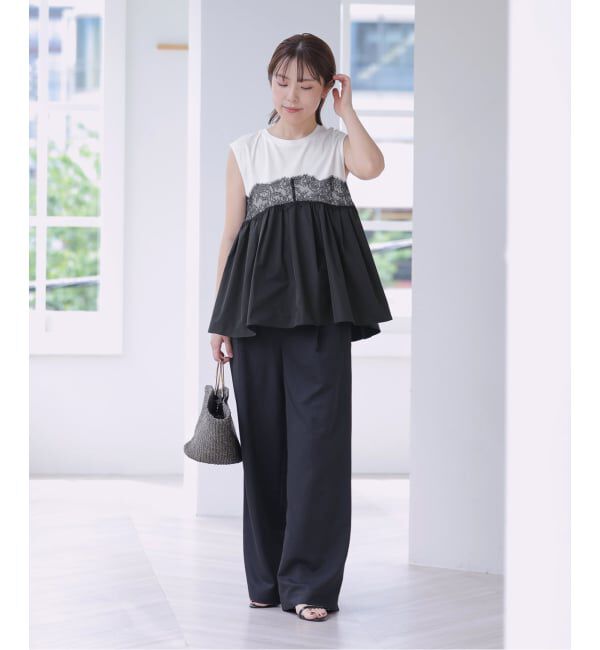  「【洗える】レースドッキングチュニック」|Tシャツ・カットソー|