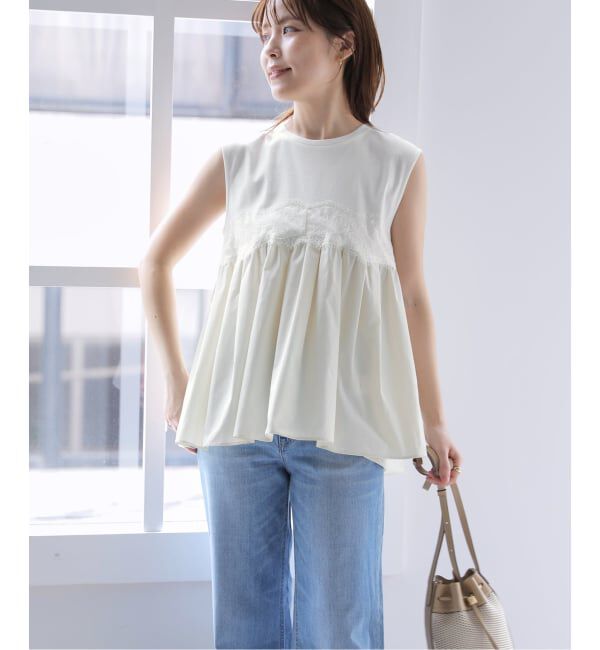  「【洗える】レースドッキングチュニック」|Tシャツ・カットソー|