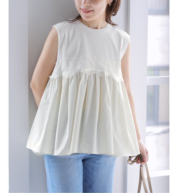  「【洗える】レースドッキングチュニック」|Tシャツ・カットソー|
