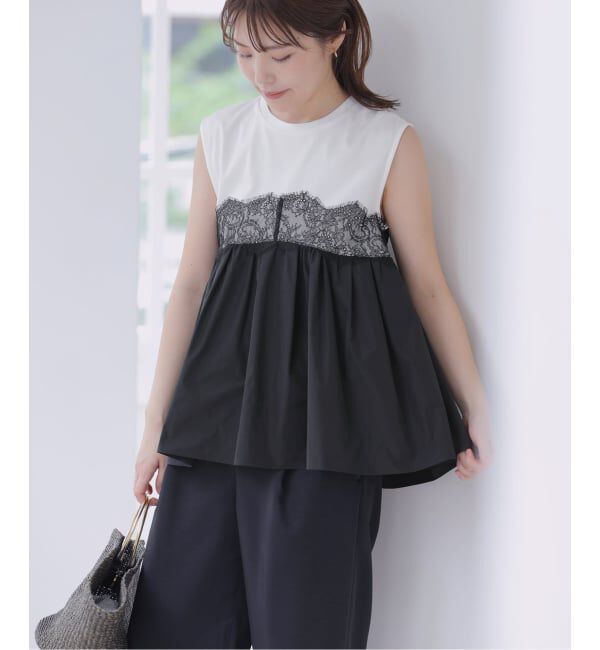  「【洗える】レースドッキングチュニック」|Tシャツ・カットソー|