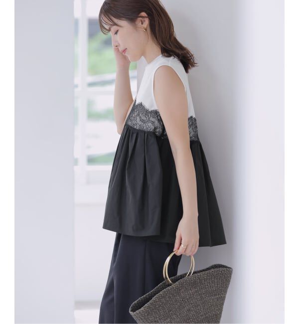  「【洗える】レースドッキングチュニック」|Tシャツ・カットソー|