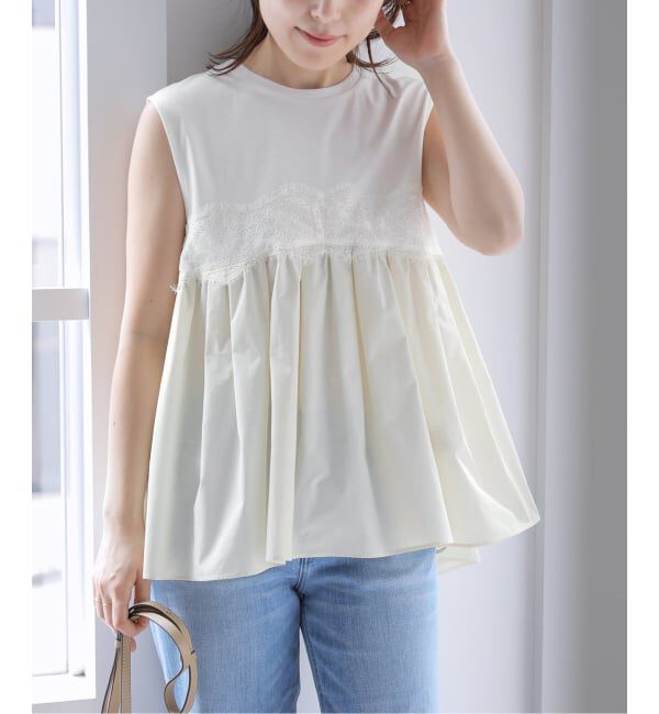  「【洗える】レースドッキングチュニック」|Tシャツ・カットソー|ホワイト