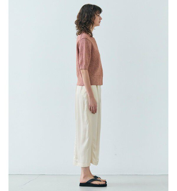 BEIGE,「【洗える】VANDA / ラメ入りクルーネック半袖カーディガン」|カーディガン|