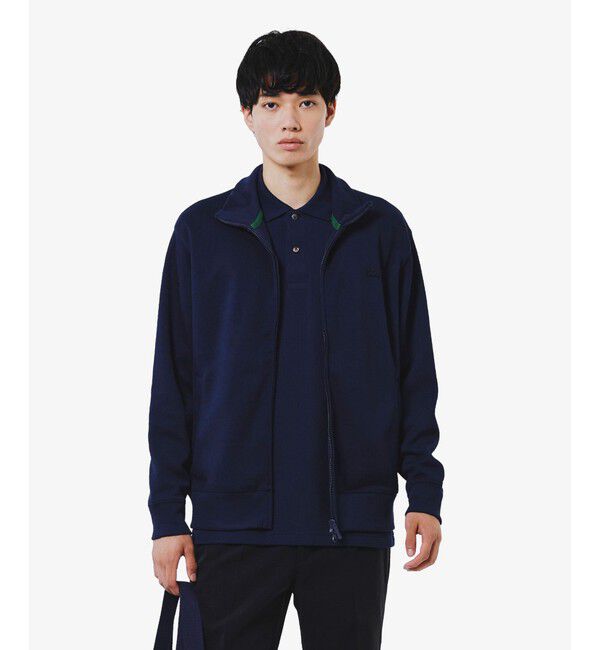 LACOSTE「鹿の子ダブルジップ ハイネック ドライバーズニット」|カーディガン|ネイビー