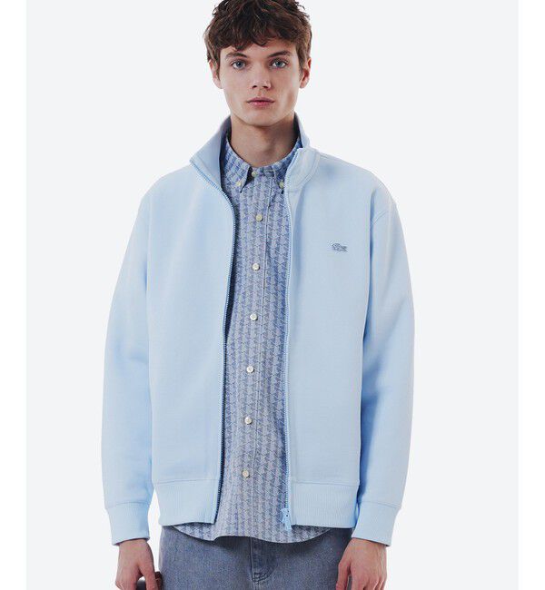 LACOSTE「鹿の子ダブルジップ ハイネック ドライバーズニット」|カーディガン|ライトブルー