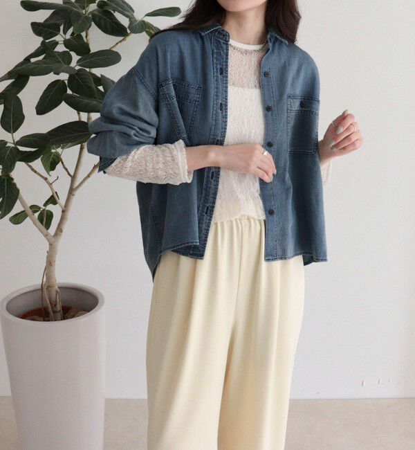 fredy emue「シアーデニムクロップドシャツ」|シャツ・ブラウス|