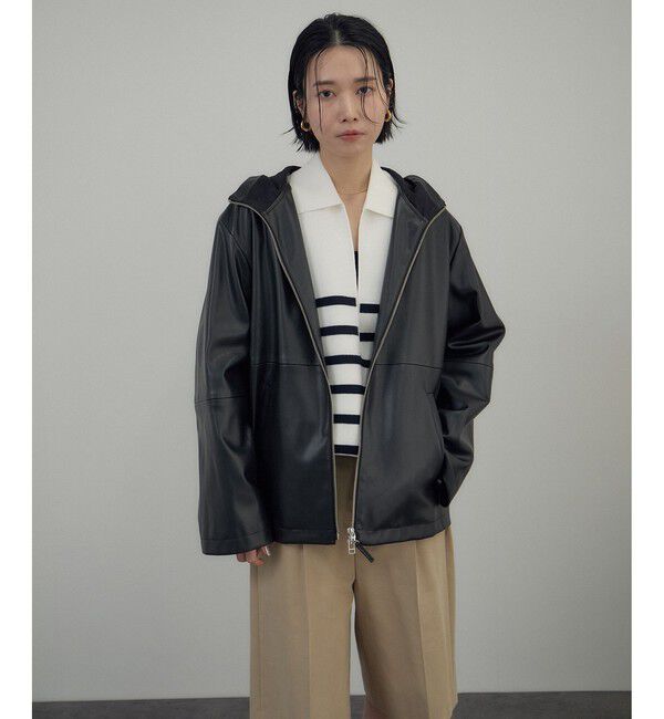 SALON adam et rope'「レザーライクフーデッドパーカー」|ブルゾン・スタジャン|