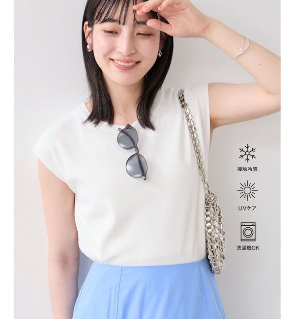 VIS「【WEB限定カラー】ICE BEAUTY 美人スリーブニットプルオーバ/UVケア・接触冷感」|ニット・セーター|オフホワイト(15)