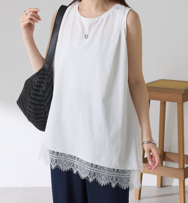  「【レイヤードアイテムにも使える】レースアシメタンクトップ」|Tシャツ・カットソー|